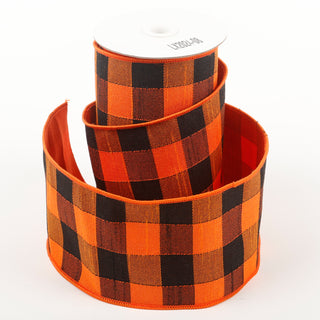 4" x 5 YDS ORANGE/BLACK BUFFALO CHECK DUPION BACKED RIBBON