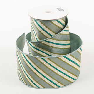 4" X 5 YDS TEAL/SLATE BLUE STRIPED DUPION BACKED RIBBON