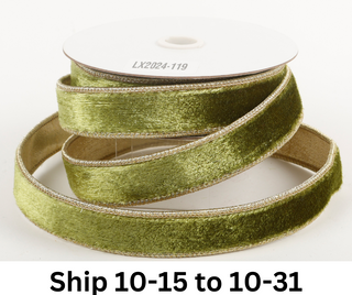 1" X 5 YDS SAGE GREEN GOLD DUPION BACKED RIBBON