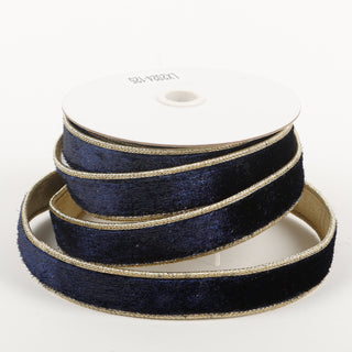 1" X 5 YDS NAVY VELVET GOLD DUPION BACKED RIBBON