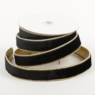 1" X 5 YDS BLACK VELVET GOLD DUPION BACKED RIBBON