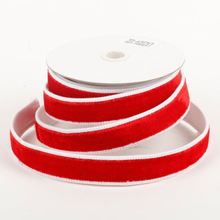 1" X 5 YDS RED VELVET WHITE DUPION BACKED RIBBON