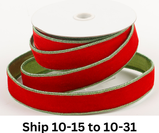 1" X 5 YDS RED VELVET LIME DUPION BACKED RIBBON