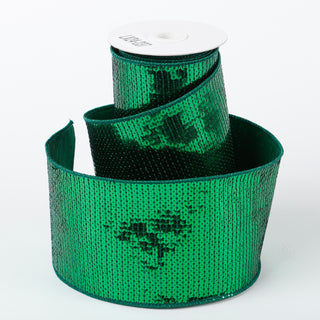 4" X 5 YDS GREEN SEQUINED DUPION BACKED RIBBON