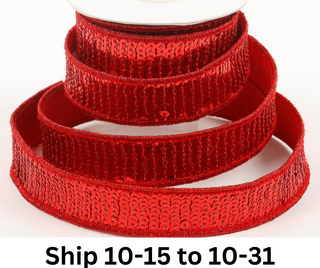 1" X 5 YDS RED SEQUINED DUPION BACKED RIBBON