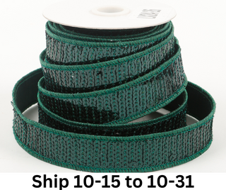 1" X 5 YDS Dark Green Sequin Dupion Backed Ribbon