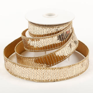 1" X 5 YDS GOLD SEQUINED DUPION BACKED RIBBON