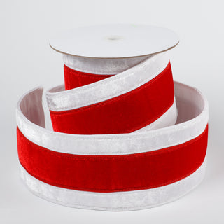 4" X 5 YDS RED AND WHITE STRIPED VELVET DUPION BACKED RIBBON