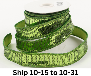 1" X 5 YDS LIME GREEN SEQUINED DUPION BACKED RIBBON