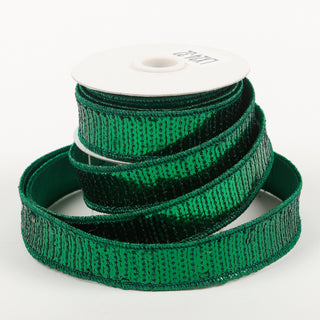 1" X 5 YDS EMERALD GREEN SEQUINED DUPION BACKED RIBBON