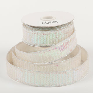 1" X 5 YDS IRIDESCENT PEARL WHITE SEQUINED DUPION BACKED RIBBON