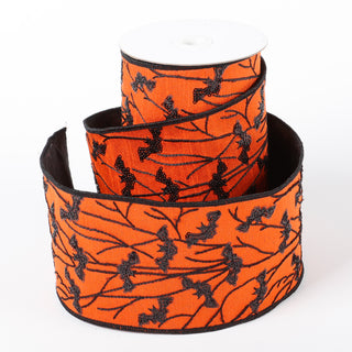 4" X 5 YDS ORANGE/BLACK EMBROIDERED BAT DUPION BACKED RIBBON