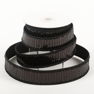 1" X 5 YDS BLACK SEQUINED DUPION BACKED RIBBON