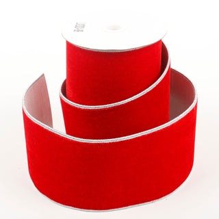 4" X 5 YDS RED VELVET WITH SILVER DUPION BACKING RIBBON