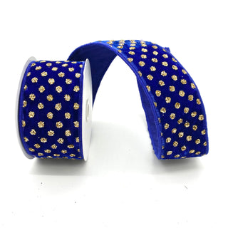 Royal Blue with Gold Glitter Dots Ribbon 2.5" X 5 Yards
