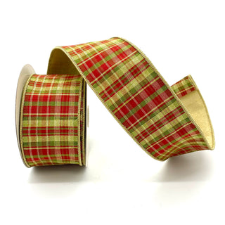 Red and Green Plaid Ribbon, Fused Back 2.5" X 10 Yards