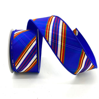 Blue, White, Red and Yellow Stripe Ribbon 2.5" X 10 Yards