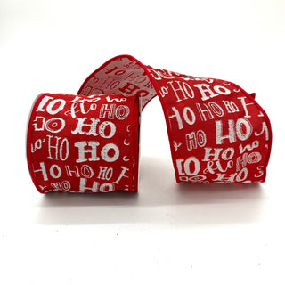 Red with White "Ho Ho Ho" Ribbon 4" X 10 Yards