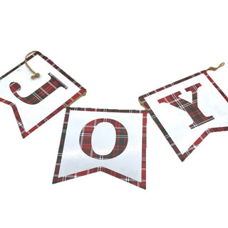 Joy Metal Red and White Banner with Jute String 50"x 11"