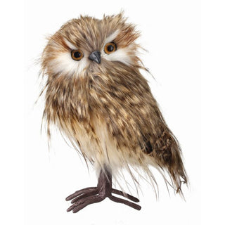 9" SPECKLED FEATHER STANDING OWL