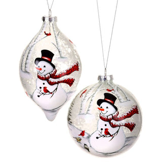 5-7"Gls Snowman/Cardinal Ornament-BALL ONLY