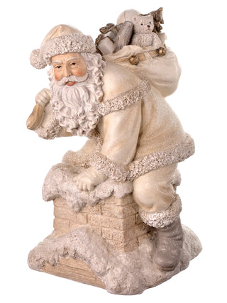 9" RESIN WINTER WHITE SANTA ON CHIMNEY