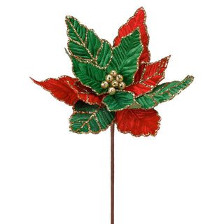 24" RED/GRN GLITTER VEIN POINSETTIA STEM