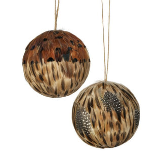 4"NATURAL FEATHER BALL ORNAMENT (GREEN ONLY)