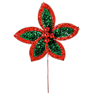 22" RED/GRN SEQUIN POINSETTIA STEM