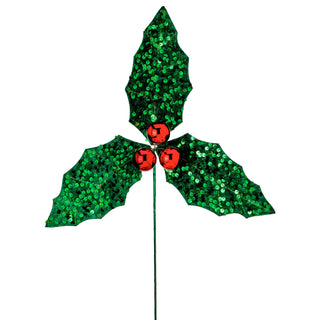 22" RED/GRN SEQUIN HOLLY STEM