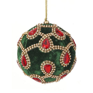 4" VELVET W/JEWEL/RHINESTONE BALL ORNAMENT