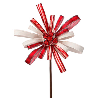 18" RED/WH MTC/GLR SWIRL RIBBON FLOWER SPRAY