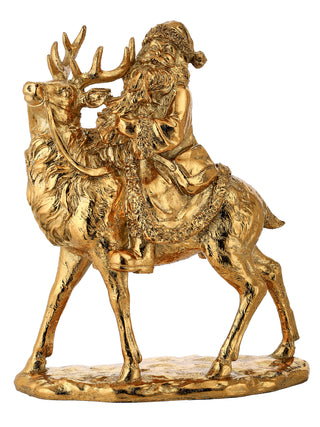 12" RESIN SANTA/W DEER TABLE PIECE-GOLD