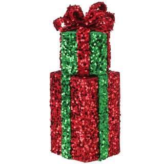 14" SEQUIN STACK GIFT BOXES W/BOW