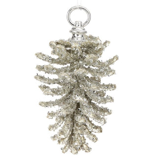 7" GLITTER ICED PINECONE ORNAMENT