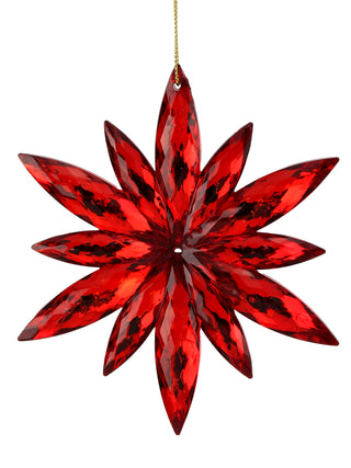 4" RED ACRYLIC/JEWEL  POINSETTIA ORNAMENT