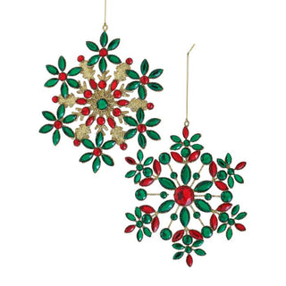 7" RED/GRN GLITTER WIRE JEWELED ORNAMENT (GREEN CENTER)