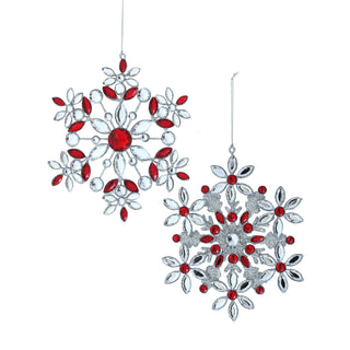 7" SLVR/RED GLITTER WIRE JEWELED ORNAMENT (CLEAR CENTER)