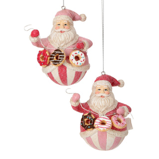 4" RESIN SWEETS SANTA ORNAMENT (PINK HAT)