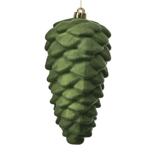 10" VP FLOCKED PINECONE ORNAMENT BOX OF 3-GREEN