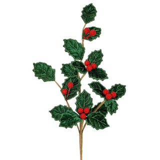 25" BEADED VELVET HOLLY SPRAY