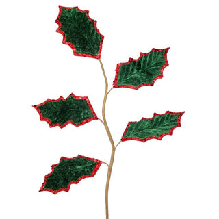 28" SEQUIN VELVET HOLLY LEAF SPRAY