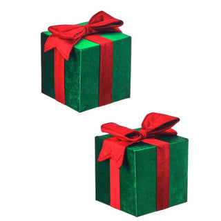 10" GREEN VELVET GIFT BOX WITH RED BOW-LARGE ONLY