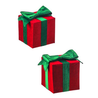 10"VP RED VELVET GIFT BOX WITH GREEN BOW-LARGE ONLY