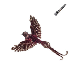 10.5" Velvet w/Sequin Bird Clip Ornament, Burgundy Gold