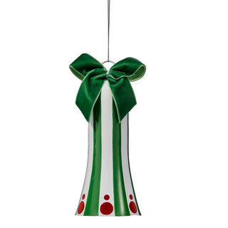 6.5" METAL STRIPE W/POLKA DOT BELL ORN-RD/GRN/WHT
