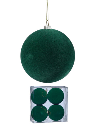 100MM PLSTC FLOCKED BALL ORNAMENT BOX/4-GRN