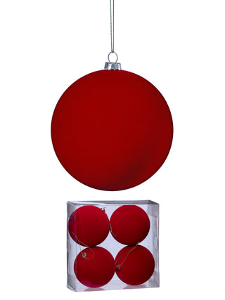 100MM PLSTC FLOCKED BALL ORNAMENT BOX/4-RED