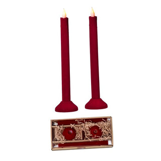 10" LED Timer Flocked Taper Candle Box of 2, Red