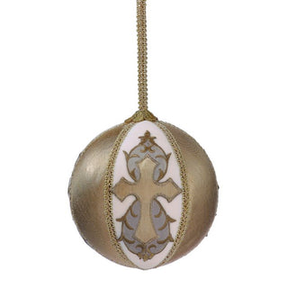 6" EMB CROSS VELVET BALL ORNAMENT